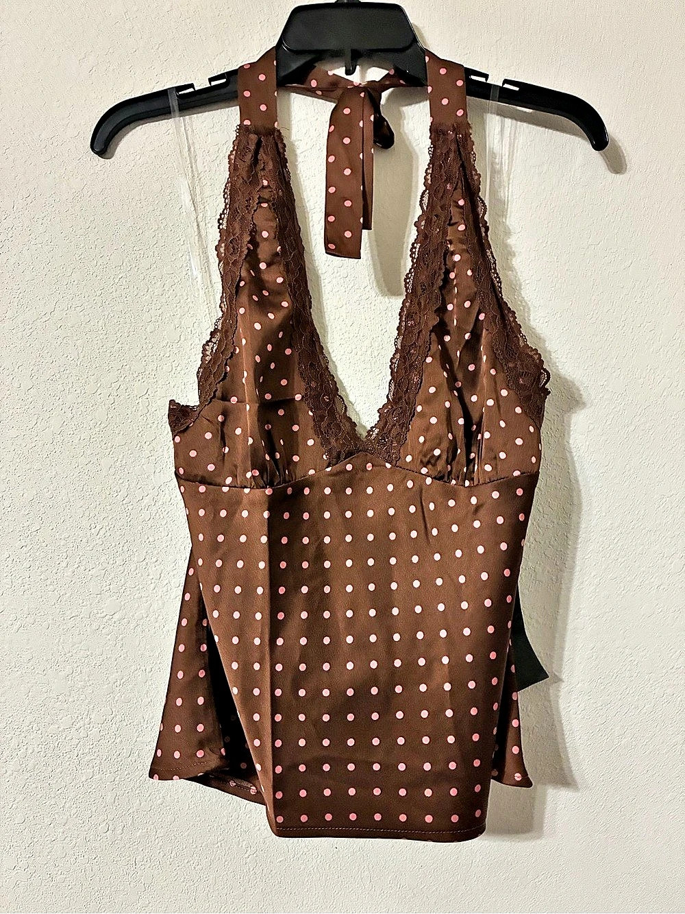 Sans Souci Polka Dot Halter Camisole in Brown & Pink Size Medium